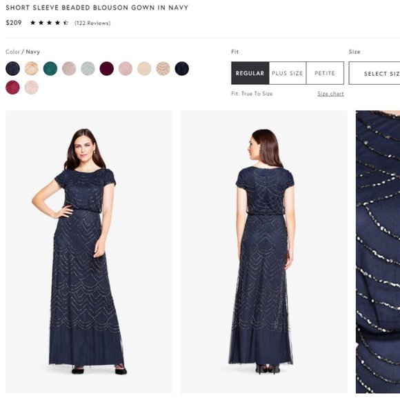 SHORT SLEEVE BEADED BLOUSON GOWN IN NAVY - Picture 4 of 4